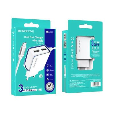 Лот: 22150656. Фото: 1. СЗУ BOROFONE BA-35A 2*USB+Micro... Зарядные устройства, блоки питания, адаптеры сетевые для смартфонов