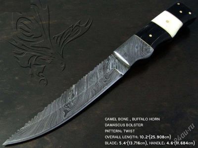 Лот: 813802. Фото: 1. Нож ручной работы из дамасской... Ножи, топоры