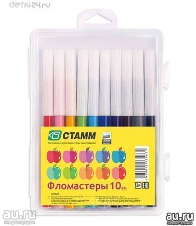 Лот: 11773299. Фото: 1. Фломастеры 10 цветов "Яблоко... Ручки, карандаши, маркеры