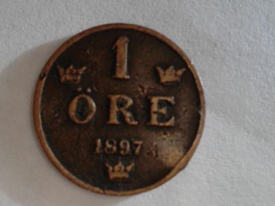 Лот: 14478403. Фото: 1. Монета Швеции 1 эре, 1897 год... Европа