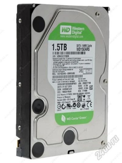 Лот: 3974419. Фото: 1. HDD WD 1500GB GREEN WD15EADS-00P8B0. Жёсткие диски (HDD)