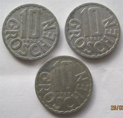 Лот: 1683343. Фото: 1. vz Австрия 10 грошей (3 монеты... Германия и Австрия
