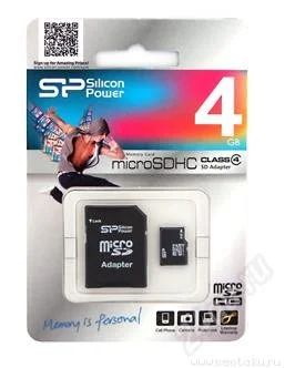 Лот: 1809723. Фото: 1. Карта памяти microSD HC 4 GB Silicon... Карты памяти