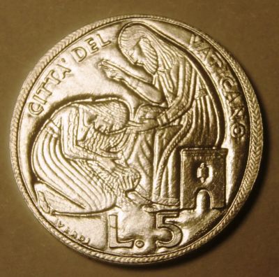 Лот: 4151835. Фото: 1. Ватикан. 5 лир 1975 г. Святой... Европа