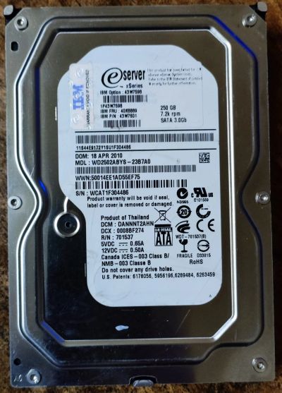 Лот: 19071995. Фото: 1. 3.5" Sata-II 250Gb IBM (Western... Жёсткие диски (HDD)