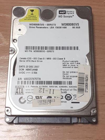 Лот: 18438431. Фото: 1. 80gb HDD 2.5" Sata для ноутбука... Жёсткие диски