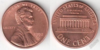 Лот: 8560743. Фото: 1. сша 1 цент 1992. Америка