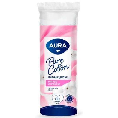 Лот: 25545305. Фото: 1. Ватные диски 80 шт, Aura, 43101. Средства личной гигиены 