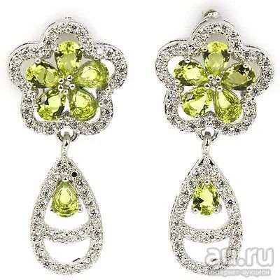 Лот: 8882120. Фото: 1. Серьги. Перидот и цирконий.925... Серьги, каффы