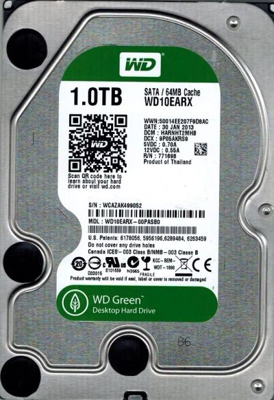 Лот: 4959700. Фото: 1. Жесткий диск WD10EARX 1Tb 64Mb... Жёсткие диски (HDD)