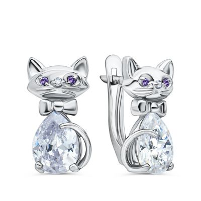 Лот: 23875869. Фото: 1. Серебряные детские серьги Кошка... Серьги, каффы