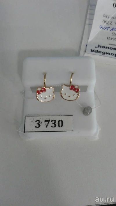 Лот: 8123659. Фото: 1. Серьги детские 585 кити эмаль. Серьги, каффы