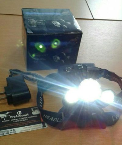Лот: 10669957. Фото: 1. Налобный фонарь. T6 3LED CREE... Фонарики