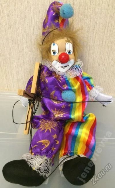Лот: 5822955. Фото: 1. Кукла марионетка клоун 40 см. Куклы