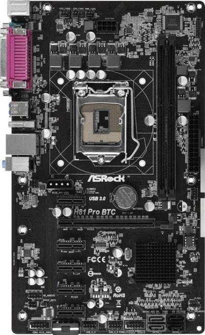 Лот: 10757077. Фото: 1. Мат. плата ASRock H61 Pro BTC... Материнские платы