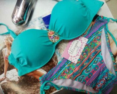 Лот: 7229065. Фото: 1. Купальник 22124 бирюзовый, бандо... Купальники