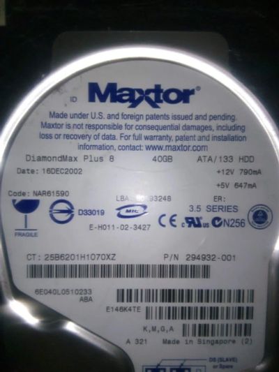 Лот: 16969246. Фото: 1. Жёсткий диск Maxtor 40GB. Жёсткие диски (HDD)