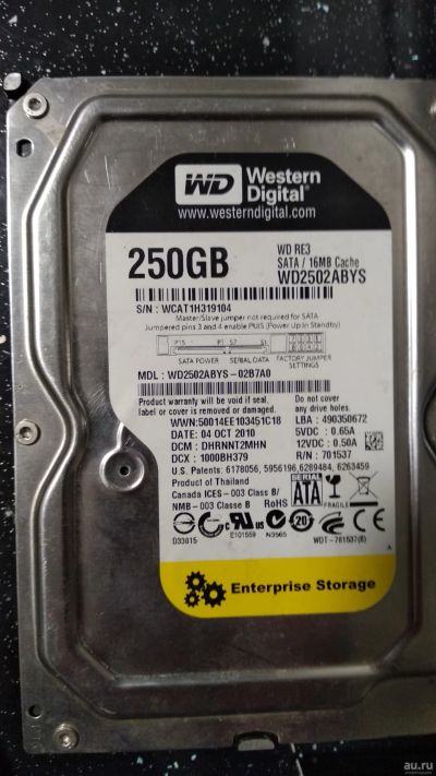 Лот: 13261765. Фото: 1. HDD WD RE3 WD2502ABYS. Жёсткие диски (HDD)