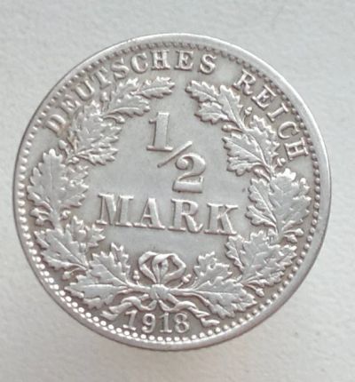 Лот: 7751897. Фото: 1. 1/2 марки 1918.Германия. Серебро. Германия и Австрия