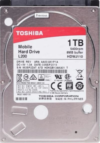 Лот: 11657901. Фото: 1. Жесткий диск Toshiba L200 HDWJ110... Жёсткие диски (HDD)