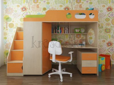 Лот: 10952465. Фото: 1. Кровать-чердак КД-4.3. Цвет: оранж... Детские кровати и кроватки