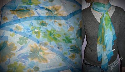 Лот: 817394. Фото: 1. шарфик, голубой, 100% батик. Шарфы, платки