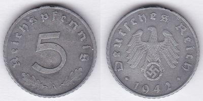 Лот: 3273805. Фото: 1. Германия 5 пфеногов 1942А. Германия и Австрия