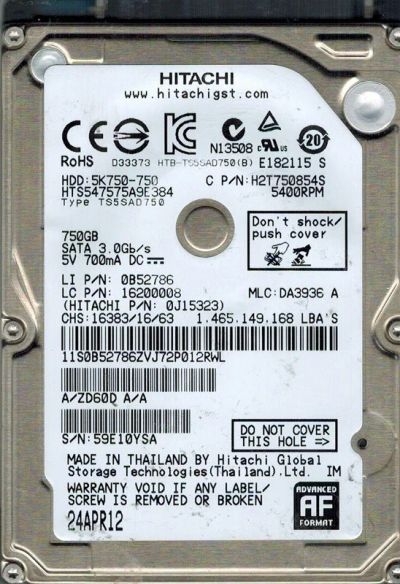 Лот: 6377335. Фото: 1. 750Гб Жесткий диск для ноутбука... Жёсткие диски (HDD)