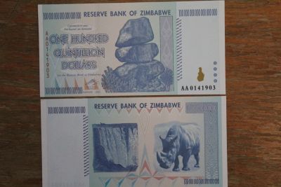 Лот: 21172166. Фото: 1. Зимбабве 100 квинтиллионов долларов... Частные выпуски, копии банкнот