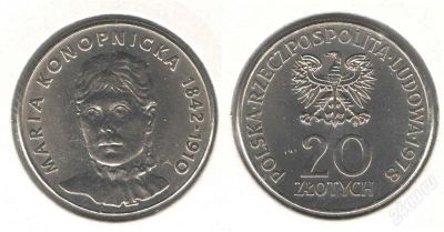 Лот: 2639321. Фото: 1. 20 злотых 1978 год. Мария Конопницкая. Россия до 1917 года