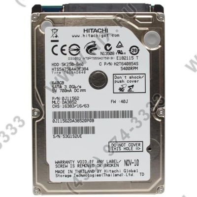 Лот: 4124520. Фото: 1. Жёсткий диск Hitachi HTS547564A9E384... Жёсткие диски (HDD)