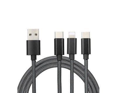 Лот: 20877560. Фото: 1. Кабель 3в1 Lightning + Type-C... Дата-кабели, переходники