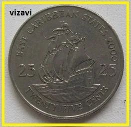 Лот: 16395895. Фото: 1. Восточно-Карибские штаты 25 центов... Америка