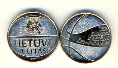 Лот: 14950248. Фото: 1. Литва 1 лит 2011 года. Баскетбольный... Страны СНГ и Балтии