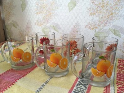 Лот: 13640029. Фото: 1. Кружки стекло Вкусный принт 6шт... Кружки, стаканы, бокалы