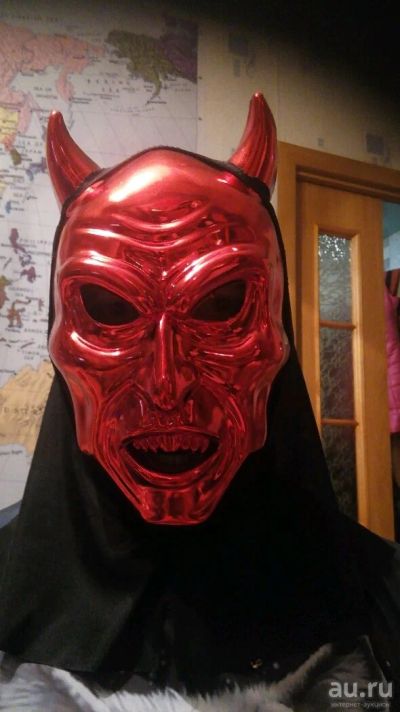 Лот: 8404157. Фото: 1. Хеллоуин! Маска красная "Дьявол... Карнавальные маски, шляпы, аксессуары