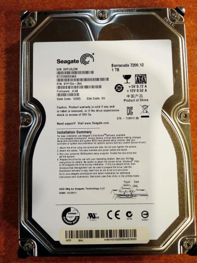 Лот: 11293555. Фото: 1. жесткий диск 3.5" Seagate St31000524AS... Жёсткие диски