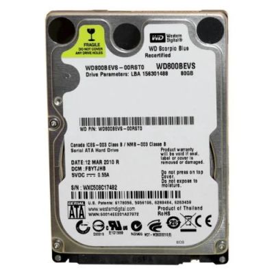 Лот: 8551456. Фото: 1. Western Digital WD800BEVS 80 Гб... Жёсткие диски (HDD)