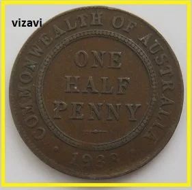 Лот: 17016714. Фото: 1. Австралия 1/2 пенни 1938 (10). Австралия и Океания