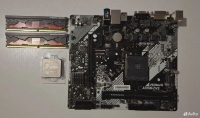 Лот: 25703550. Фото: 1. Комплект мат. плата ASRock A320M... Материнские платы