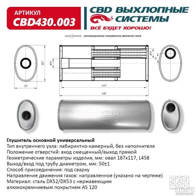 Лот: 17800812. Фото: 1. Глушитель универсальный CBD430... Выхлопная система