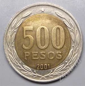 Лот: 1583144. Фото: 1. Чили. 500 песо 2001г. Биметалл... Америка