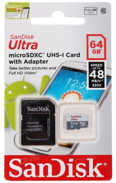Лот: 10944941. Фото: 1. MicroSD 64 gb SanDisk 10 class... Карты памяти
