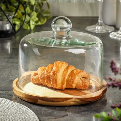 Лот: 24116785. Фото: 1. Тортница дерево, стекло, 2 предмета... Предметы сервировки