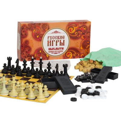Лот: 22372459. Фото: 1. Набор Русские Игры 4 в 1. Шахматы, шашки, нарды
