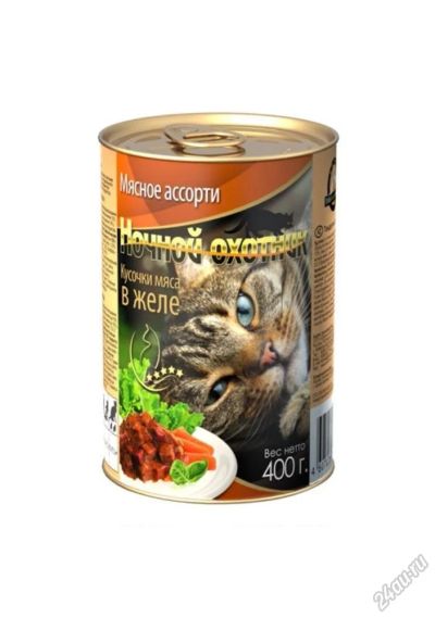 Лот: 5891130. Фото: 1. Консервы Ночной Охотник для кошек... Корма