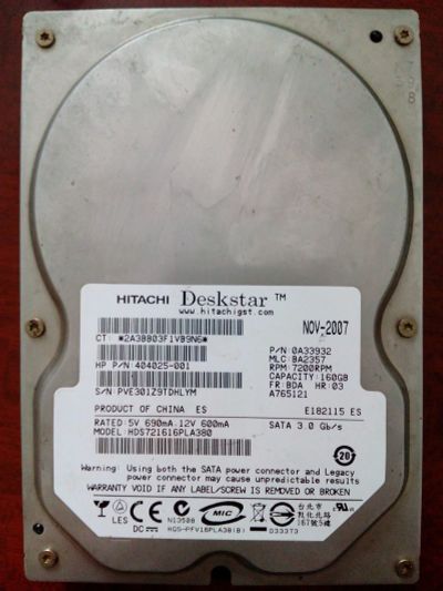 Лот: 13221112. Фото: 1. Жесткий диск HDD Hitachi / 160... Жёсткие диски (HDD)