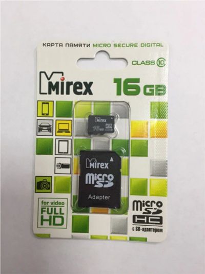 Лот: 10762993. Фото: 1. 16Gb MicroSDHC MIREX+SD адаптер... Карты памяти