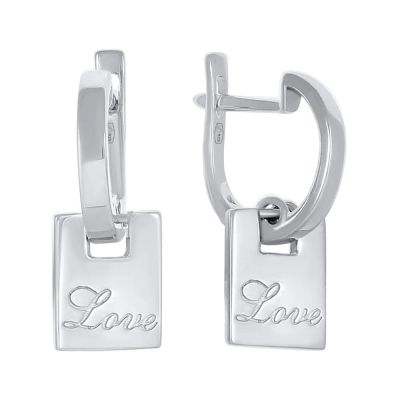 Лот: 23871107. Фото: 1. Серьги Love из серебра. Серьги, каффы