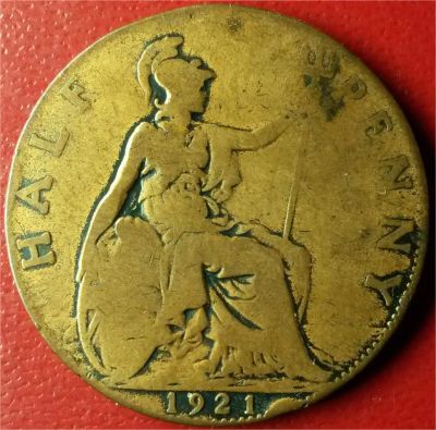 Лот: 7098126. Фото: 1. Великобритания 1/2 пенни 1921... Великобритания и острова
